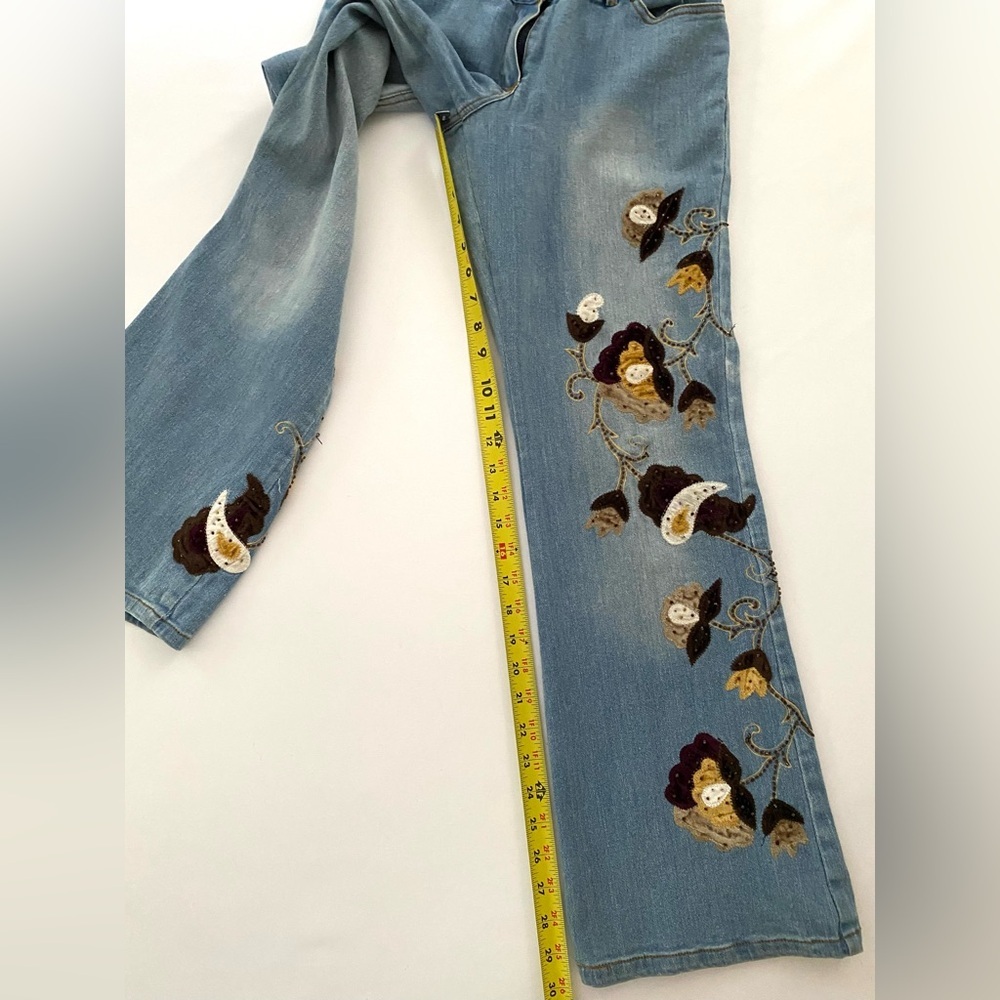 Alexandra Bartlett Jeans Bootcut Boot Cut embroidered appliqué size 6 Petite - Picture 8 of 13